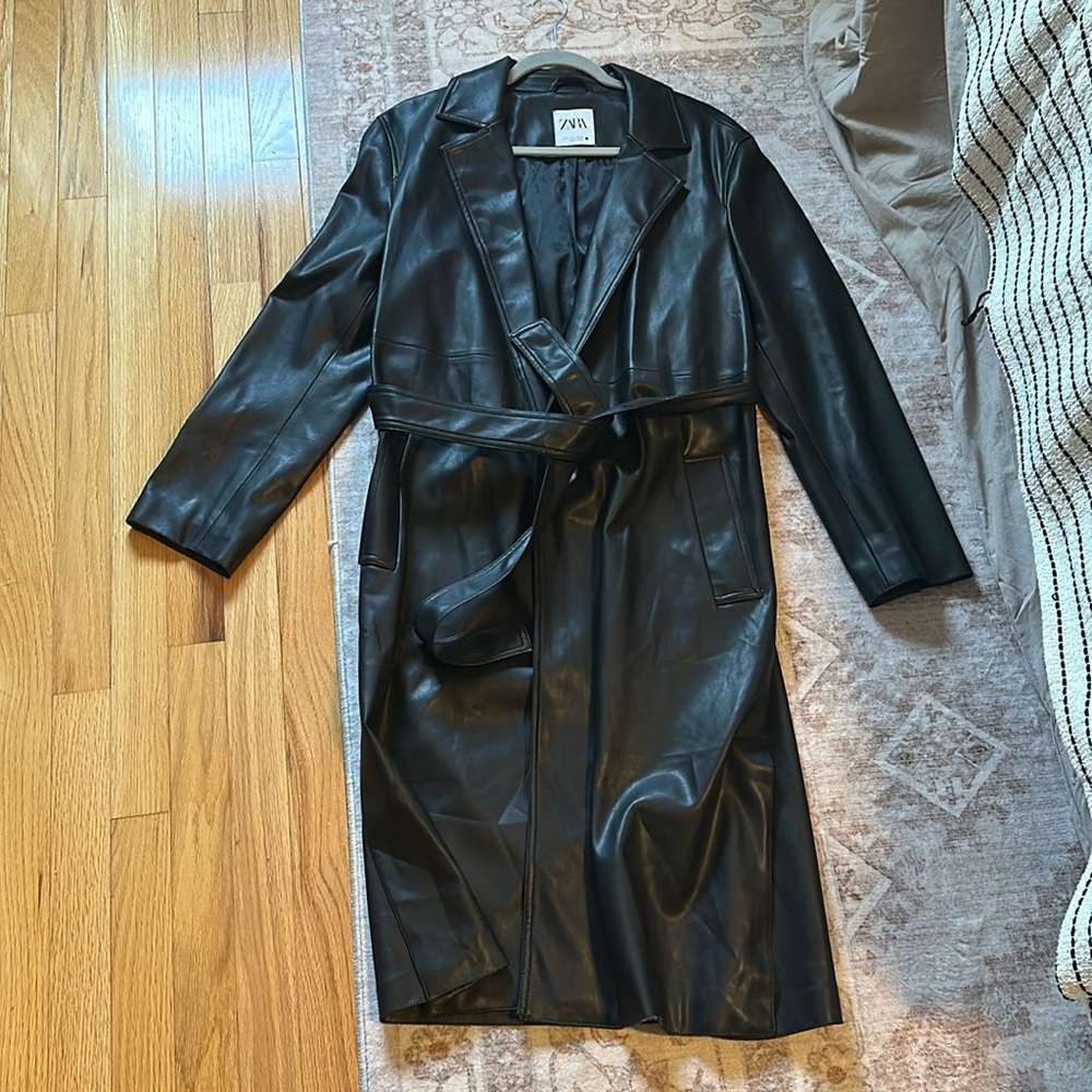 Zara Faux Leather Belted Trench Coat
